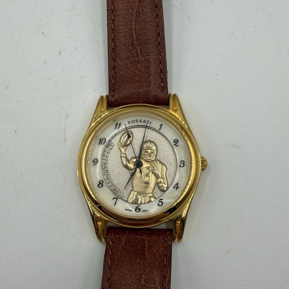 Fossati American Football Quarterback Gold Tone Japan Quartz Leather Watch